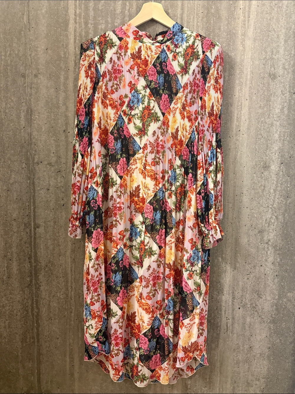 Anthropologie Floral Patchwork Pleated Long Sleeve Dress - Multicolor